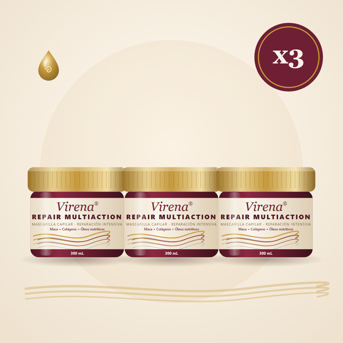 Combo x3 de mascarilla capilar Virena Repair Multiaction