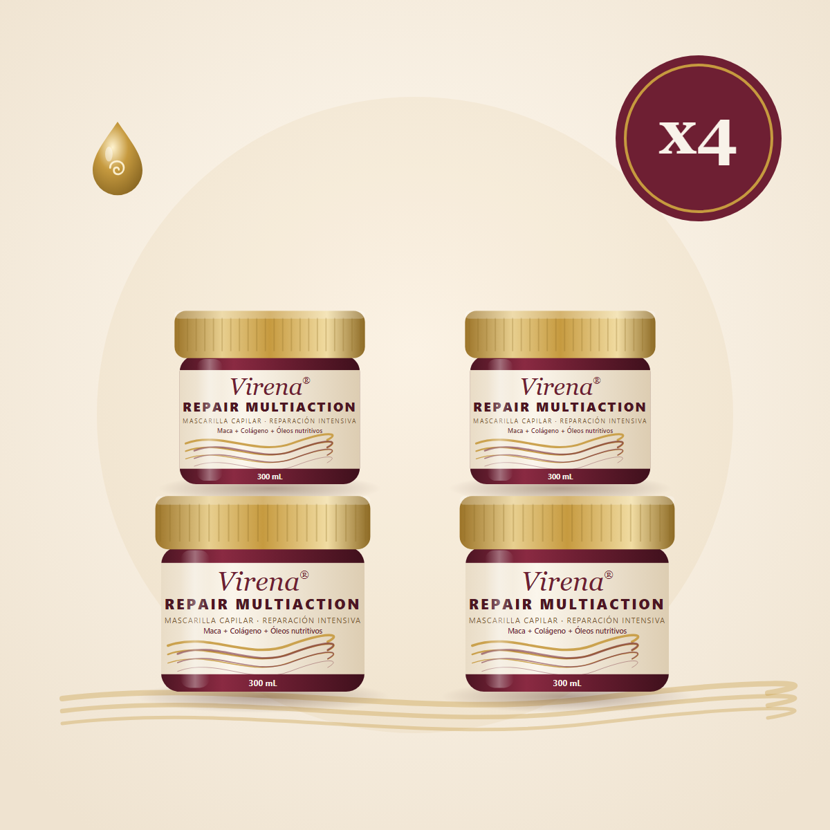 Combo x4 de mascarilla capilar Virena Repair Multiaction