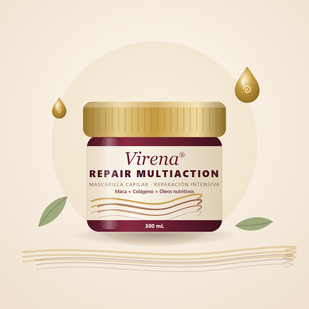 Tarro de mascarilla capilar Virena Repair Multiaction 300 mL con maca, colágeno y óleos nutritivos